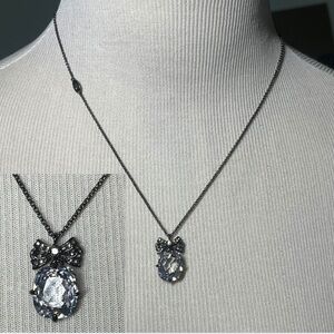 Juicy Couture Necklace Black Metal Chain Bow Clear Drop Pave Rhinestone Wish Y2K